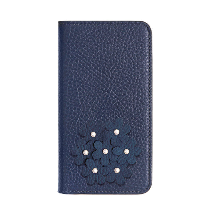 本革 32色 イタリアンシュリンクレザー あじさいモチーフ 手帳型ケース iPhoneシリーズ