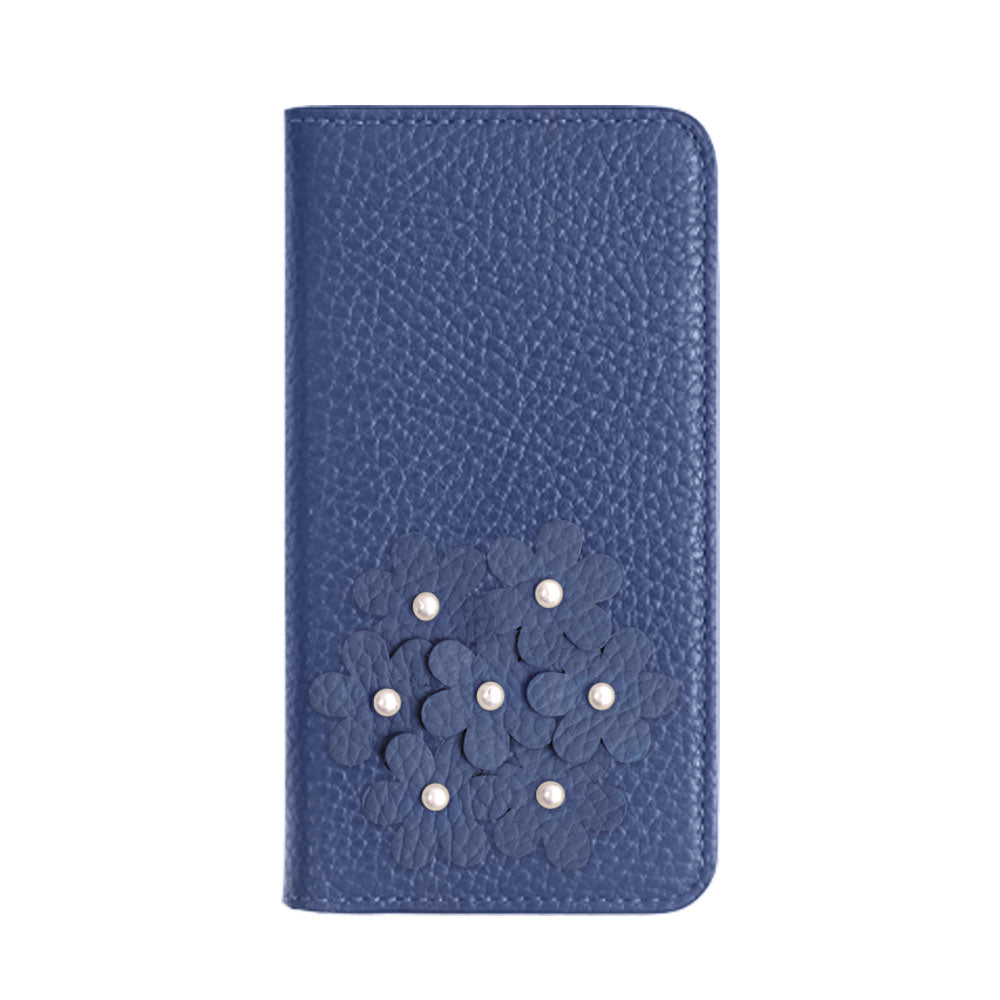 本革 32色 イタリアンシュリンクレザー あじさいモチーフ 手帳型ケース iPhoneシリーズ