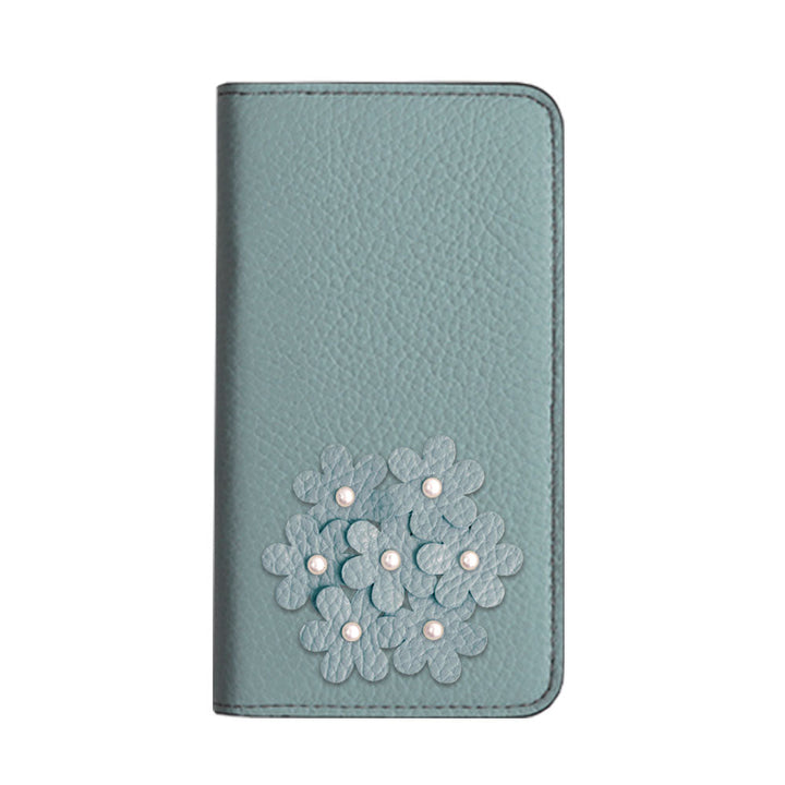 本革 32色 イタリアンシュリンクレザー あじさいモチーフ 手帳型ケース AQUOSシリーズ