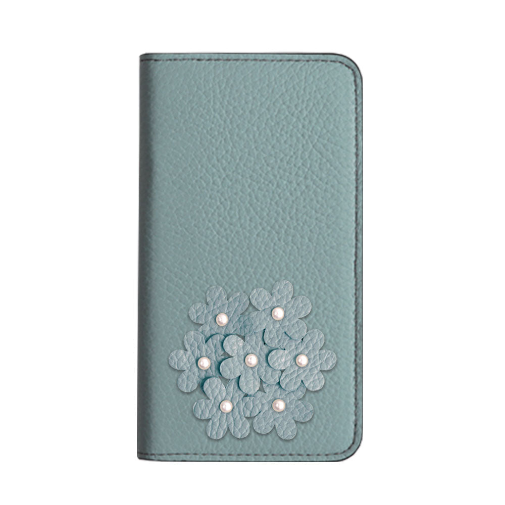 本革 32色 イタリアンシュリンクレザー あじさいモチーフ 手帳型ケース iPhoneシリーズ