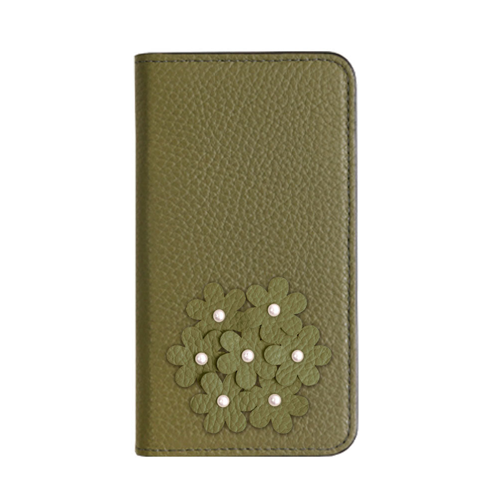 本革 32色 イタリアンシュリンクレザー あじさいモチーフ 手帳型ケース Galaxyシリーズ