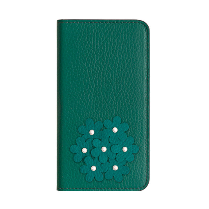 本革 32色 イタリアンシュリンクレザー あじさいモチーフ 手帳型ケース iPhoneシリーズ