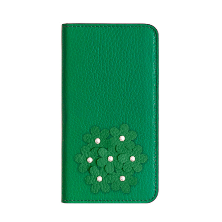 本革 32色 イタリアンシュリンクレザー あじさいモチーフ 手帳型ケース iPhoneシリーズ