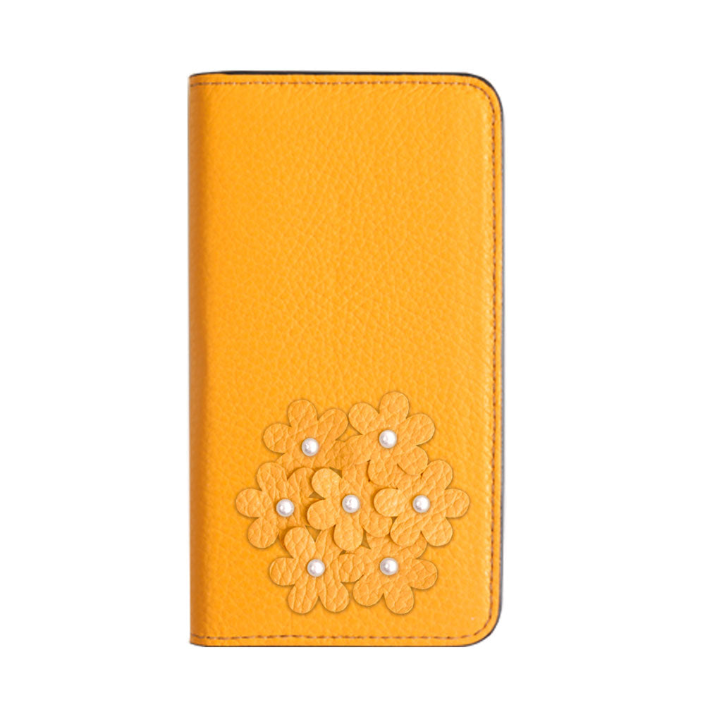 本革 32色 イタリアンシュリンクレザー あじさいモチーフ 手帳型ケース Galaxyシリーズ