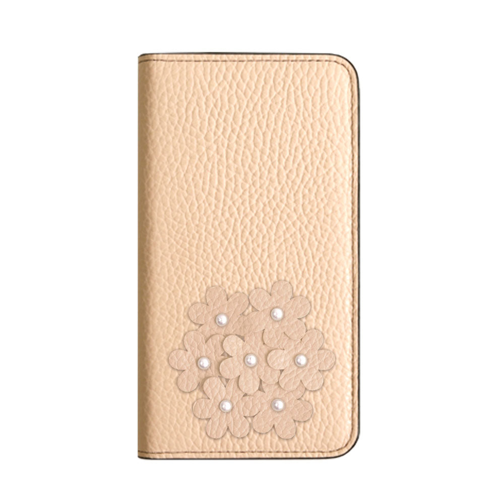 本革 32色 イタリアンシュリンクレザー あじさいモチーフ 手帳型ケース AQUOSシリーズ