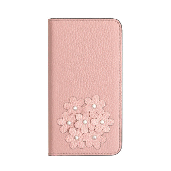 本革 32色 イタリアンシュリンクレザー あじさいモチーフ 手帳型ケース Galaxyシリーズ