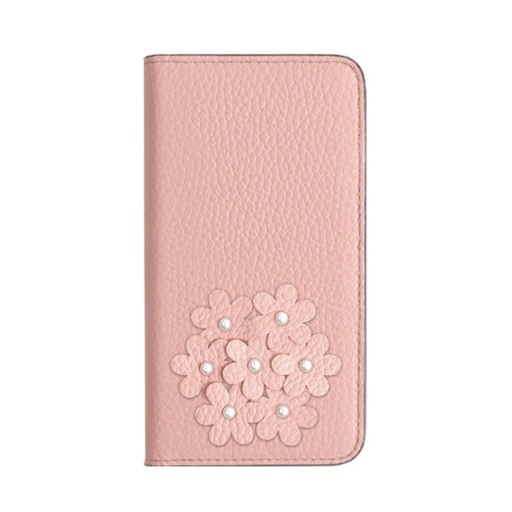 本革 32色 イタリアンシュリンクレザー あじさいモチーフ 手帳型ケース AQUOSシリーズ