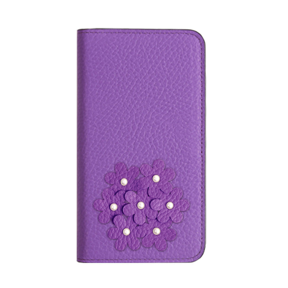 本革 32色 イタリアンシュリンクレザー あじさいモチーフ 手帳型ケース iPhoneシリーズ