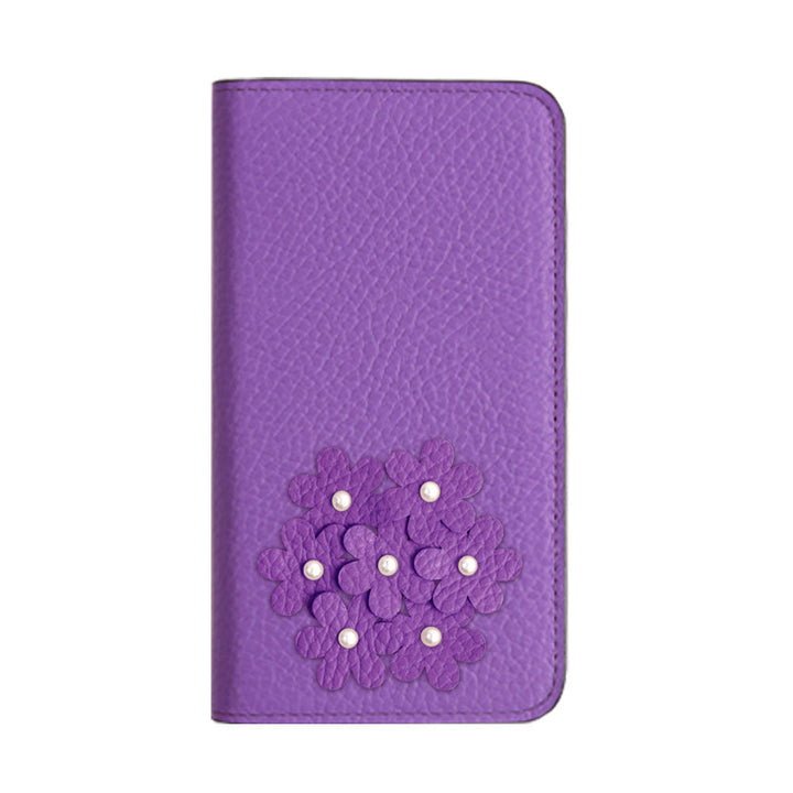 本革 32色 イタリアンシュリンクレザー あじさいモチーフ 手帳型ケース iPhoneシリーズ