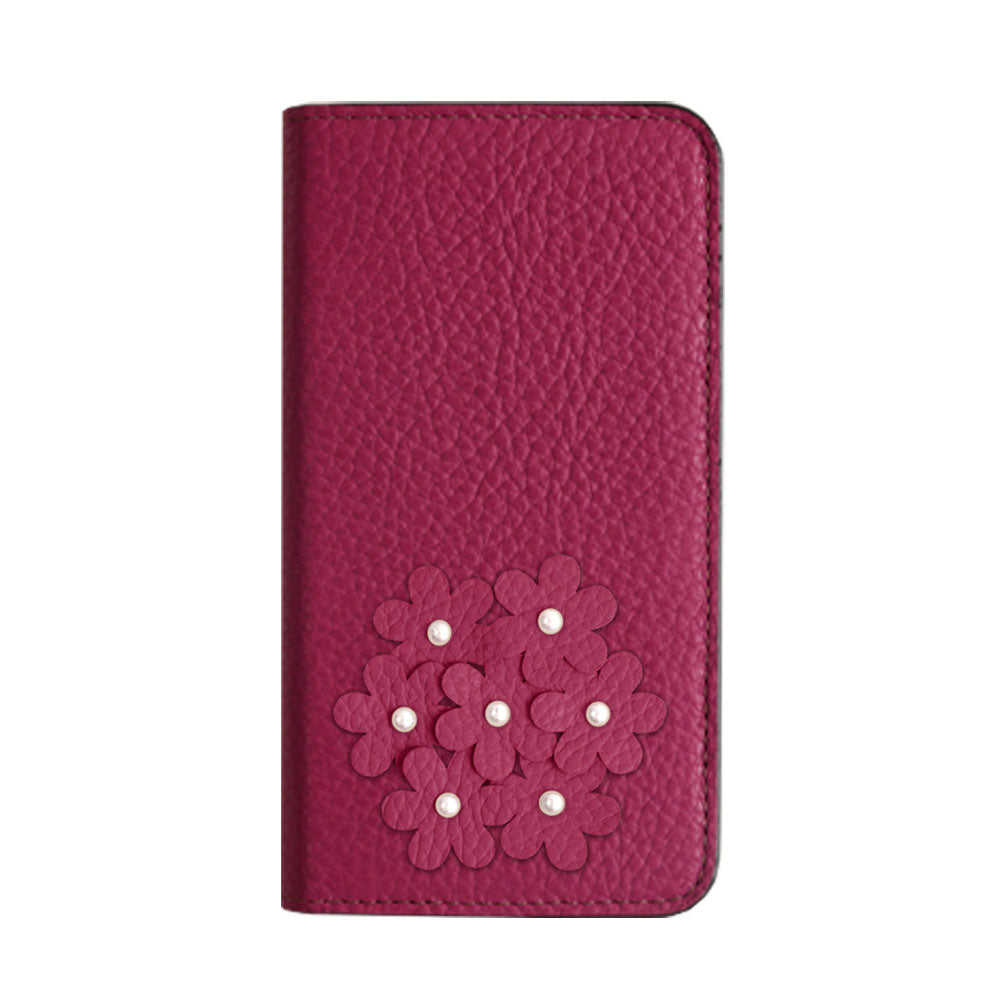 本革 32色 イタリアンシュリンクレザー あじさいモチーフ 手帳型ケース AQUOSシリーズ