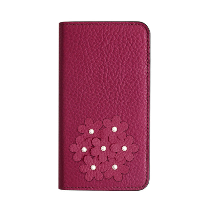 本革 32色 イタリアンシュリンクレザー あじさいモチーフ 手帳型ケース Galaxyシリーズ