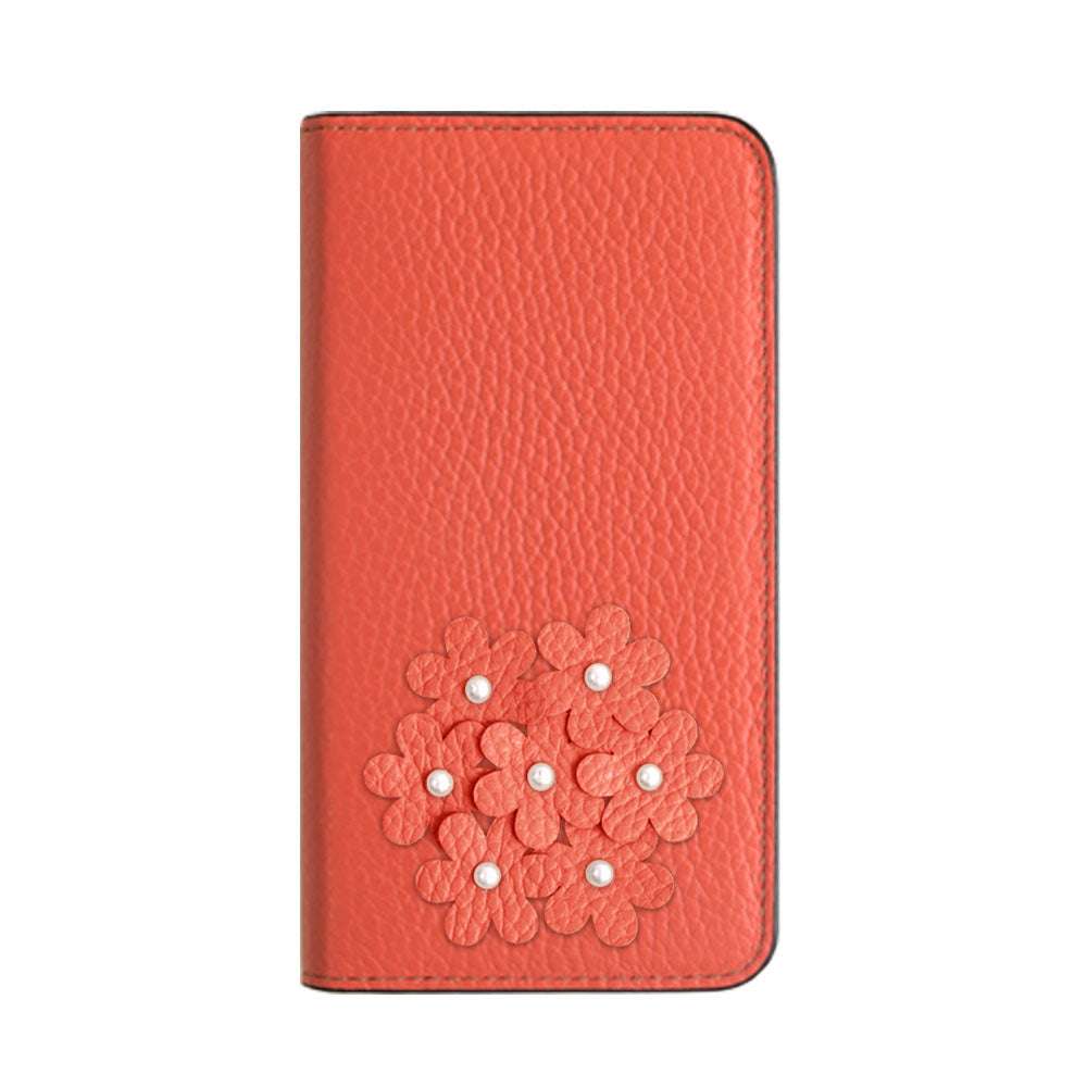 本革 32色 イタリアンシュリンクレザー あじさいモチーフ 手帳型ケース Galaxyシリーズ