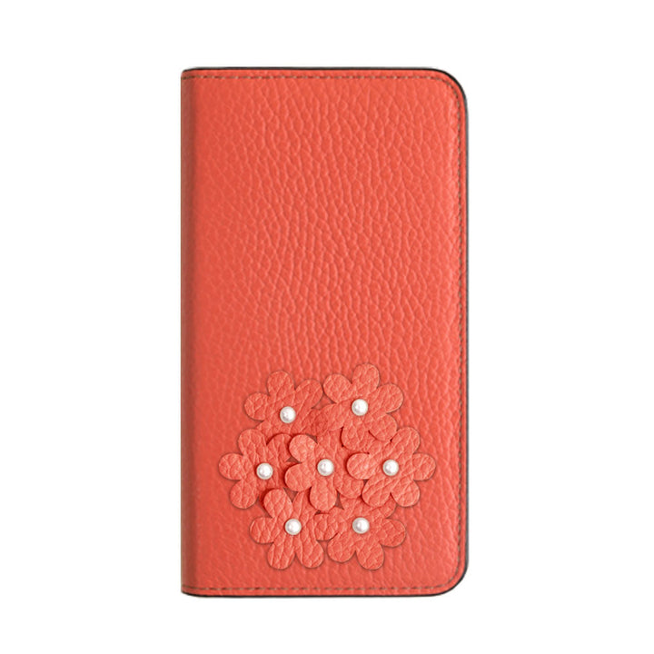 本革 32色 イタリアンシュリンクレザー あじさいモチーフ 手帳型ケース Galaxyシリーズ