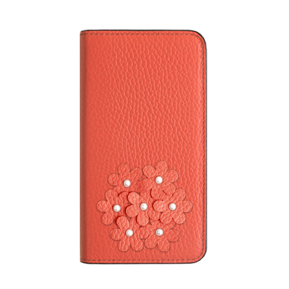 本革 32色 イタリアンシュリンクレザー あじさいモチーフ 手帳型ケース AQUOSシリーズ