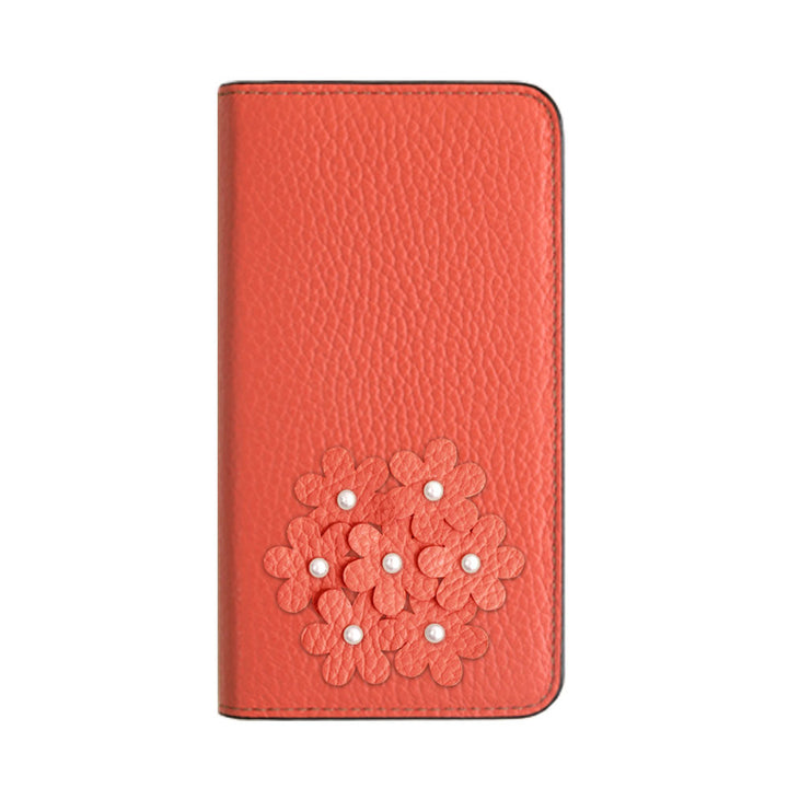 本革 32色 イタリアンシュリンクレザー あじさいモチーフ 手帳型ケース AQUOSシリーズ