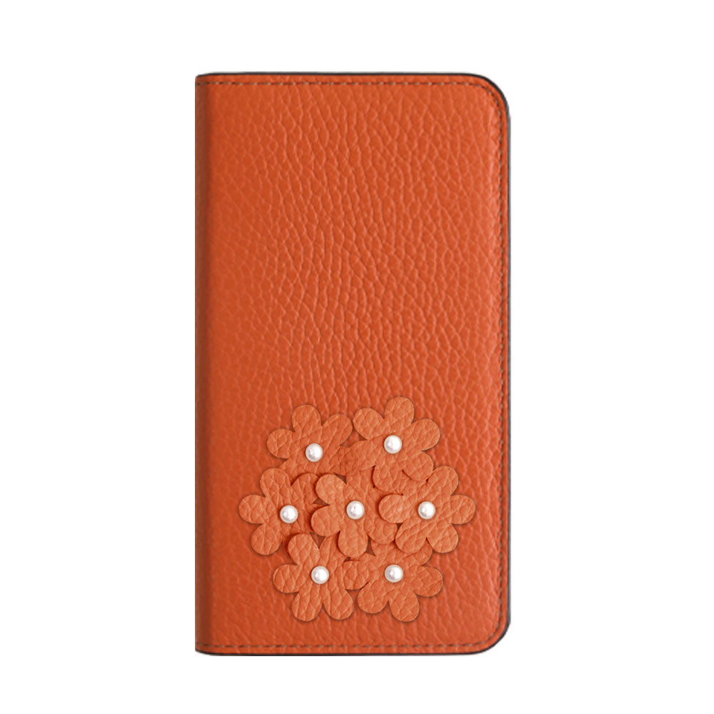 本革 32色 イタリアンシュリンクレザー あじさいモチーフ 手帳型ケース iPhoneシリーズ