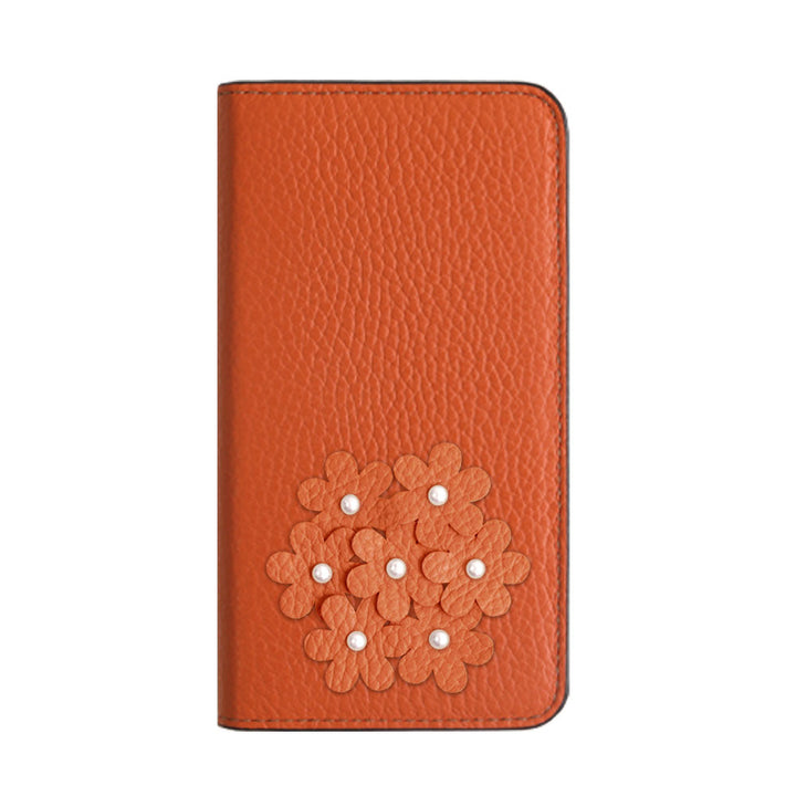 本革 32色 イタリアンシュリンクレザー あじさいモチーフ 手帳型ケース Galaxyシリーズ