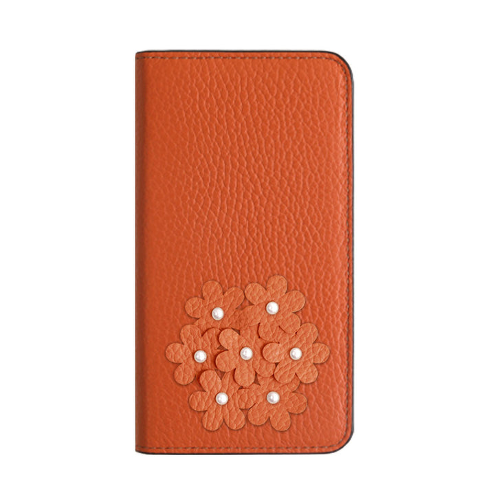 本革 32色 イタリアンシュリンクレザー あじさいモチーフ 手帳型ケース AQUOSシリーズ