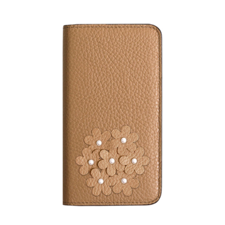 本革 32色 イタリアンシュリンクレザー あじさいモチーフ 手帳型ケース AQUOSシリーズ