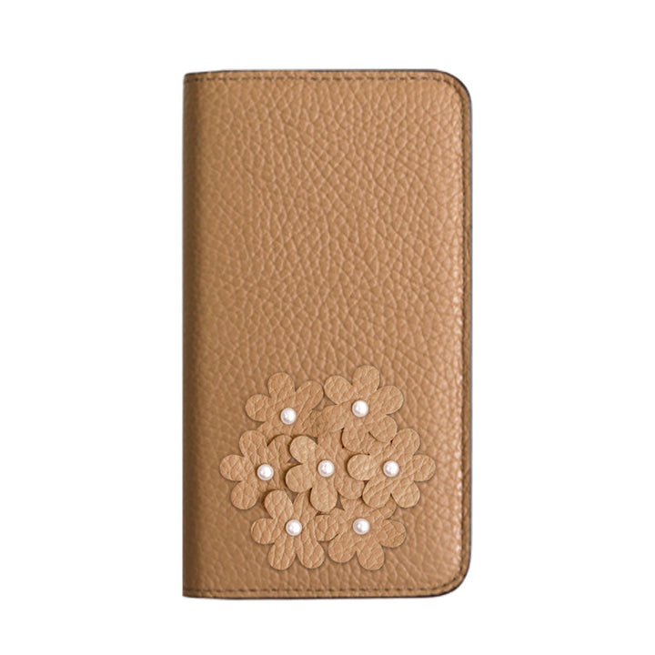 本革 32色 イタリアンシュリンクレザー あじさいモチーフ 手帳型ケース Galaxyシリーズ