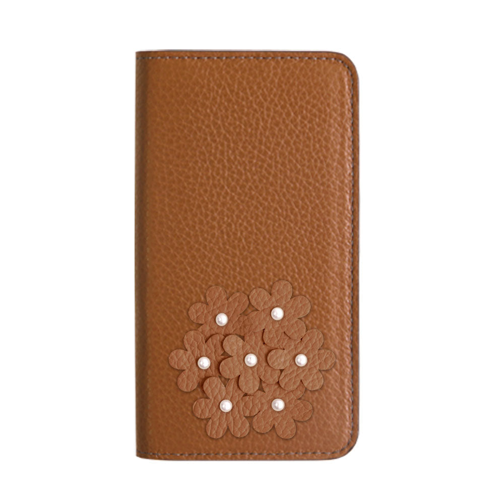 本革 32色 イタリアンシュリンクレザー あじさいモチーフ 手帳型ケース Galaxyシリーズ