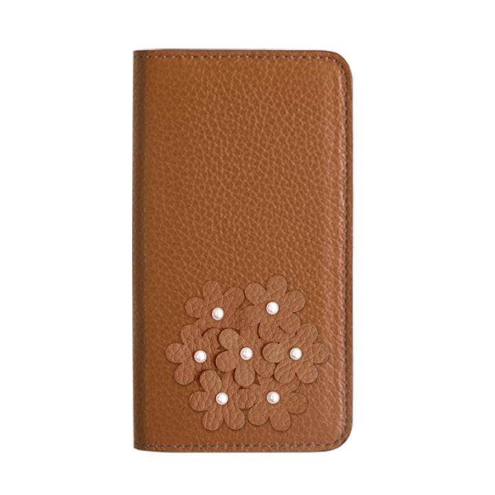 本革 32色 イタリアンシュリンクレザー あじさいモチーフ 手帳型ケース Galaxyシリーズ