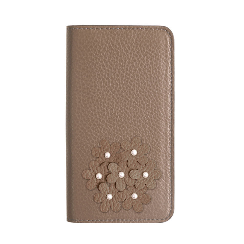 本革 32色 イタリアンシュリンクレザー あじさいモチーフ 手帳型ケース Galaxyシリーズ