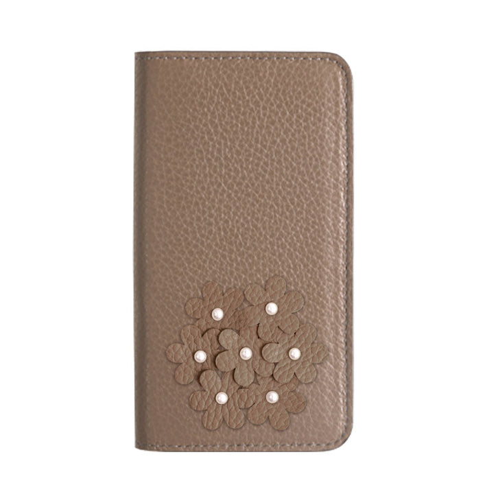 本革 32色 イタリアンシュリンクレザー あじさいモチーフ 手帳型ケース Galaxyシリーズ