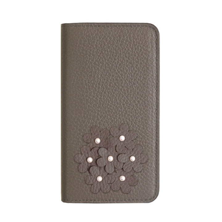 本革 32色 イタリアンシュリンクレザー あじさいモチーフ 手帳型ケース AQUOSシリーズ