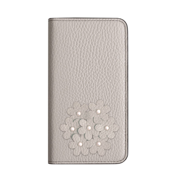 本革 32色 イタリアンシュリンクレザー あじさいモチーフ 手帳型ケース Galaxyシリーズ