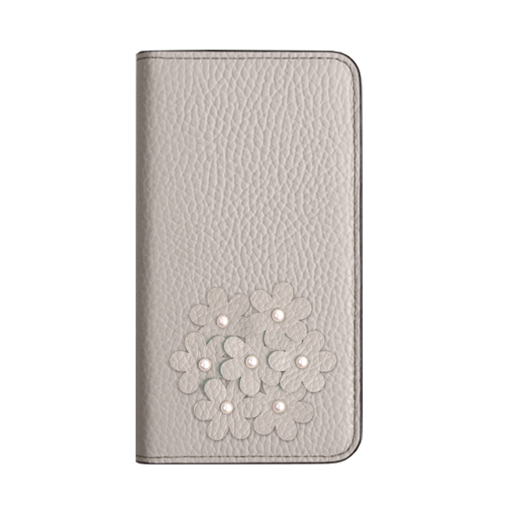 本革 32色 イタリアンシュリンクレザー あじさいモチーフ 手帳型ケース iPhoneシリーズ