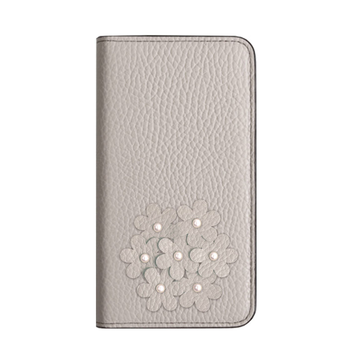 本革 32色 イタリアンシュリンクレザー あじさいモチーフ 手帳型ケース iPhoneシリーズ