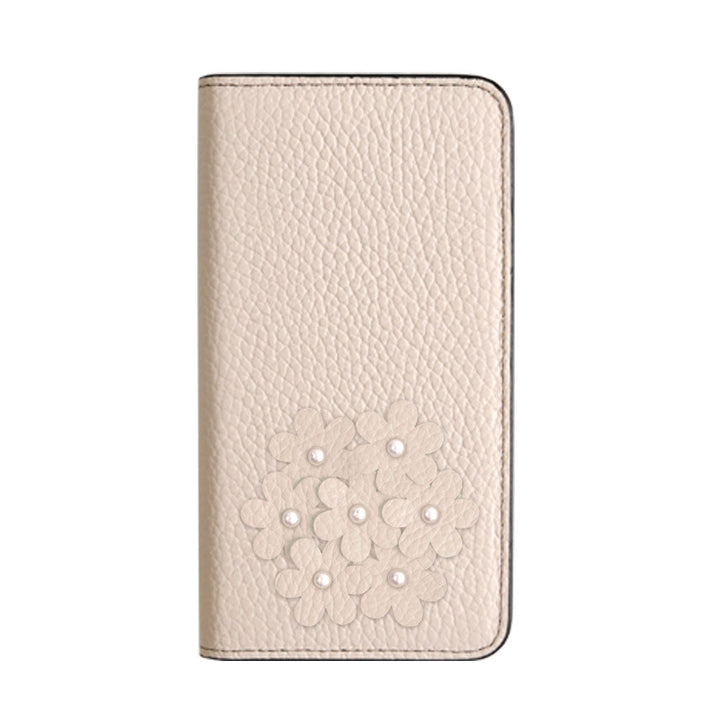 本革 32色 イタリアンシュリンクレザー あじさいモチーフ 手帳型ケース iPhoneシリーズ