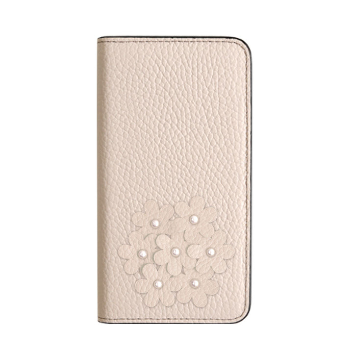 本革 32色 イタリアンシュリンクレザー あじさいモチーフ 手帳型ケース AQUOSシリーズ