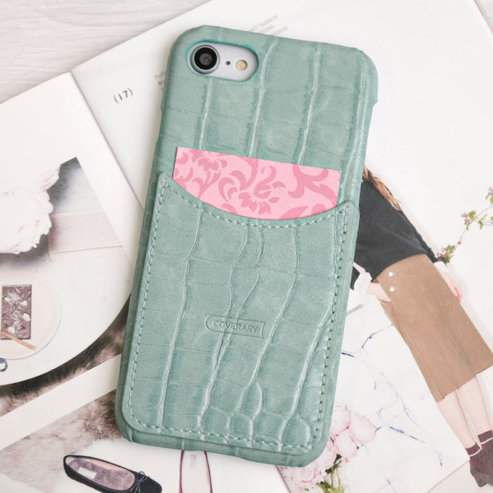 Étui arrière à poche souriante pastel effet crocodile