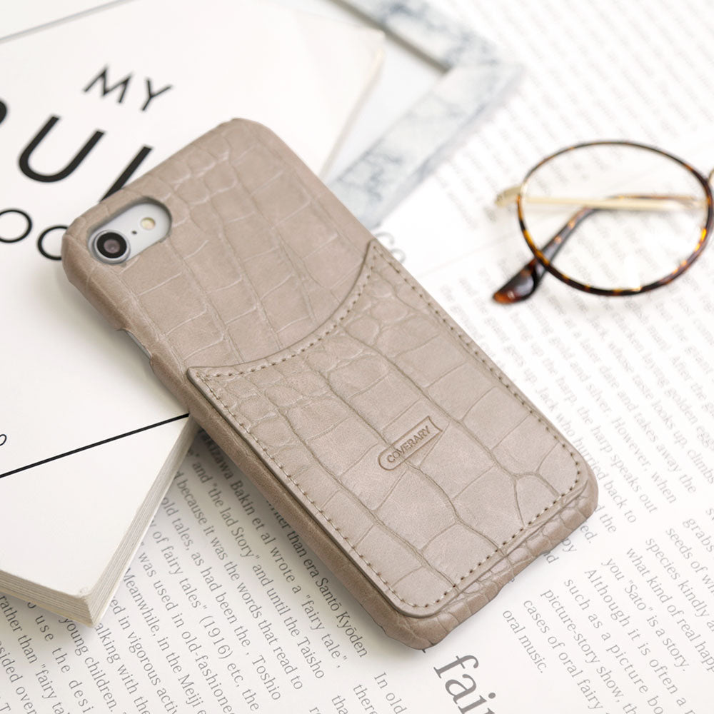 Étui arrière à poche souriante pastel effet crocodile