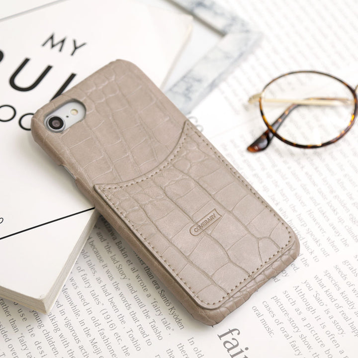 Étui arrière à poche souriante pastel effet crocodile