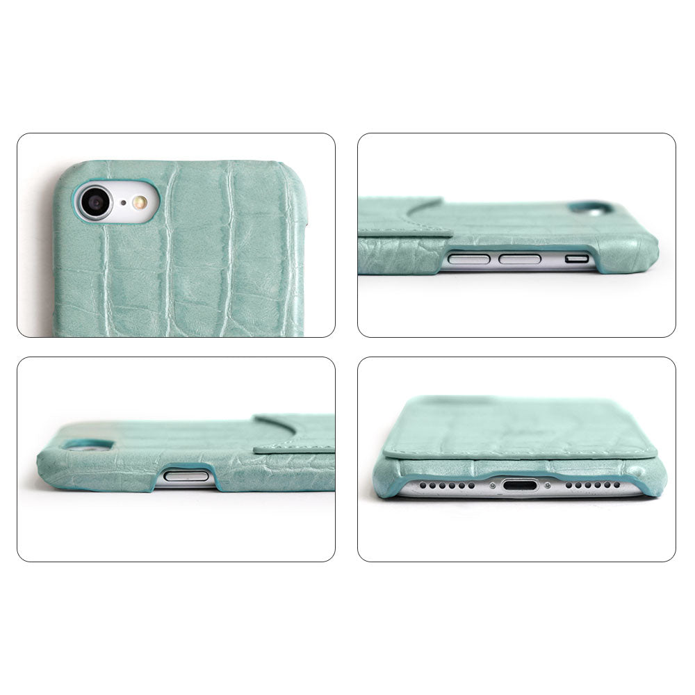 Étui arrière à poche souriante pastel effet crocodile