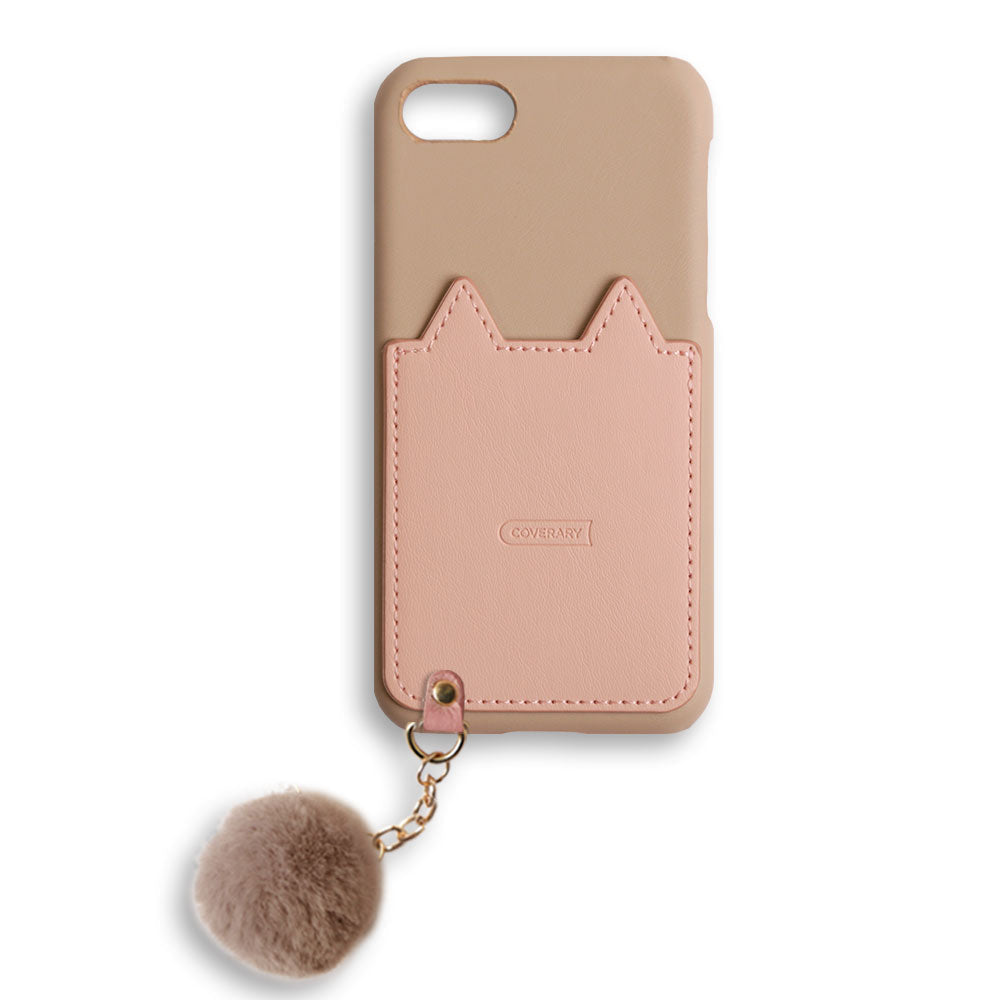 Cuir végan Poche en forme de chat Charm en fourrure Coque arrière Série Galaxy