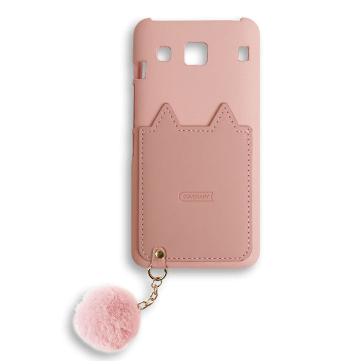 Cuir végan Poche en forme de chat Charm en fourrure Coque arrière Série Galaxy