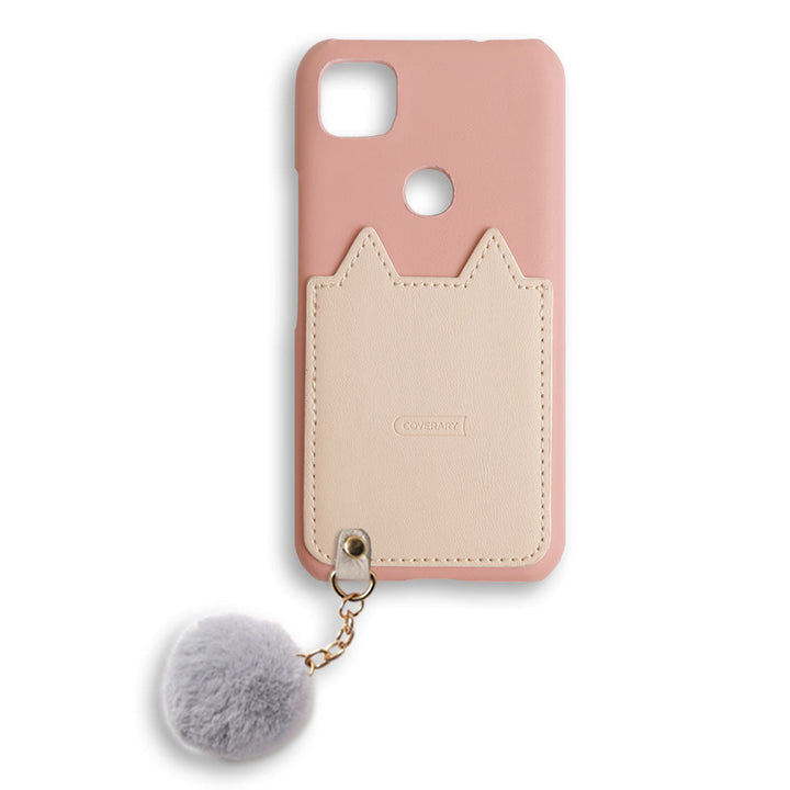 Cuir végan Poche en forme de chat Charm en fourrure Coque arrière Série Galaxy