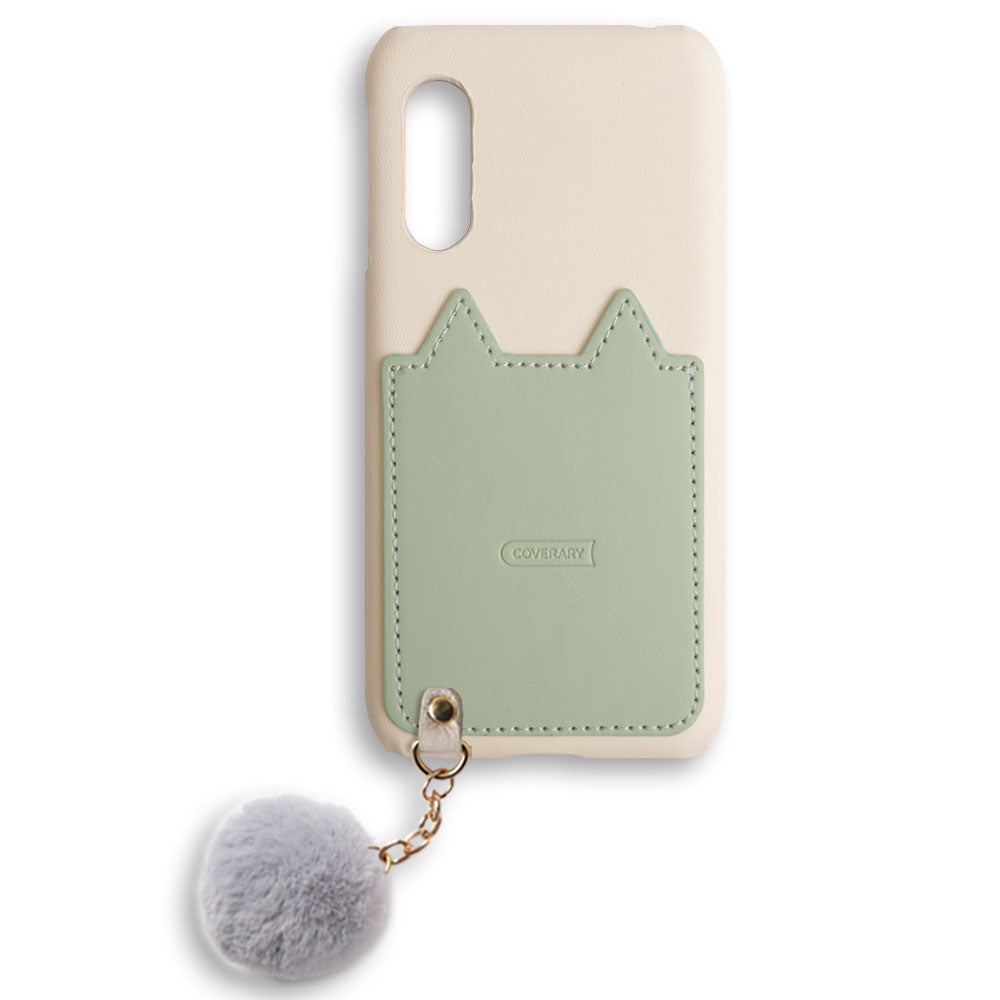 Vegan leather cat-shaped pocket fur charm back case AQUOS series