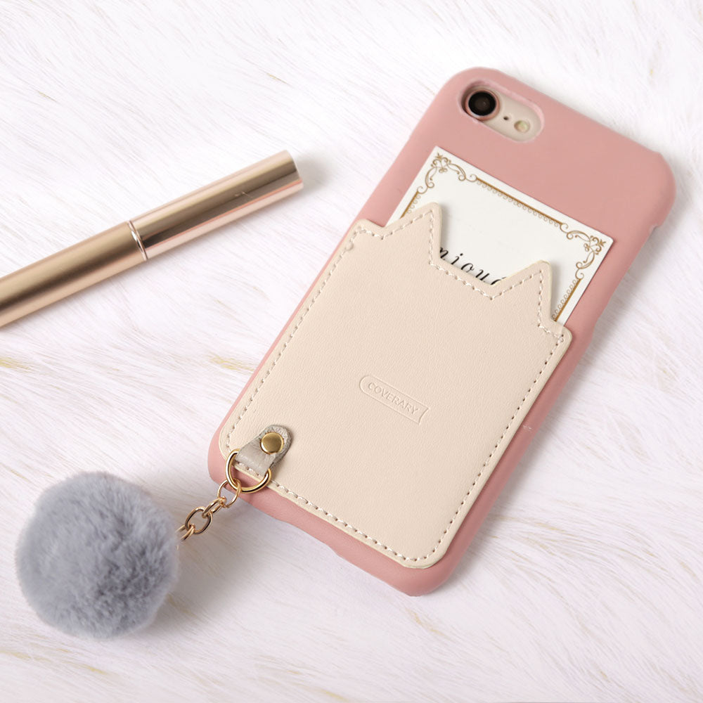 Cuir végan Poche en forme de chat Charm en fourrure Coque arrière Série Galaxy