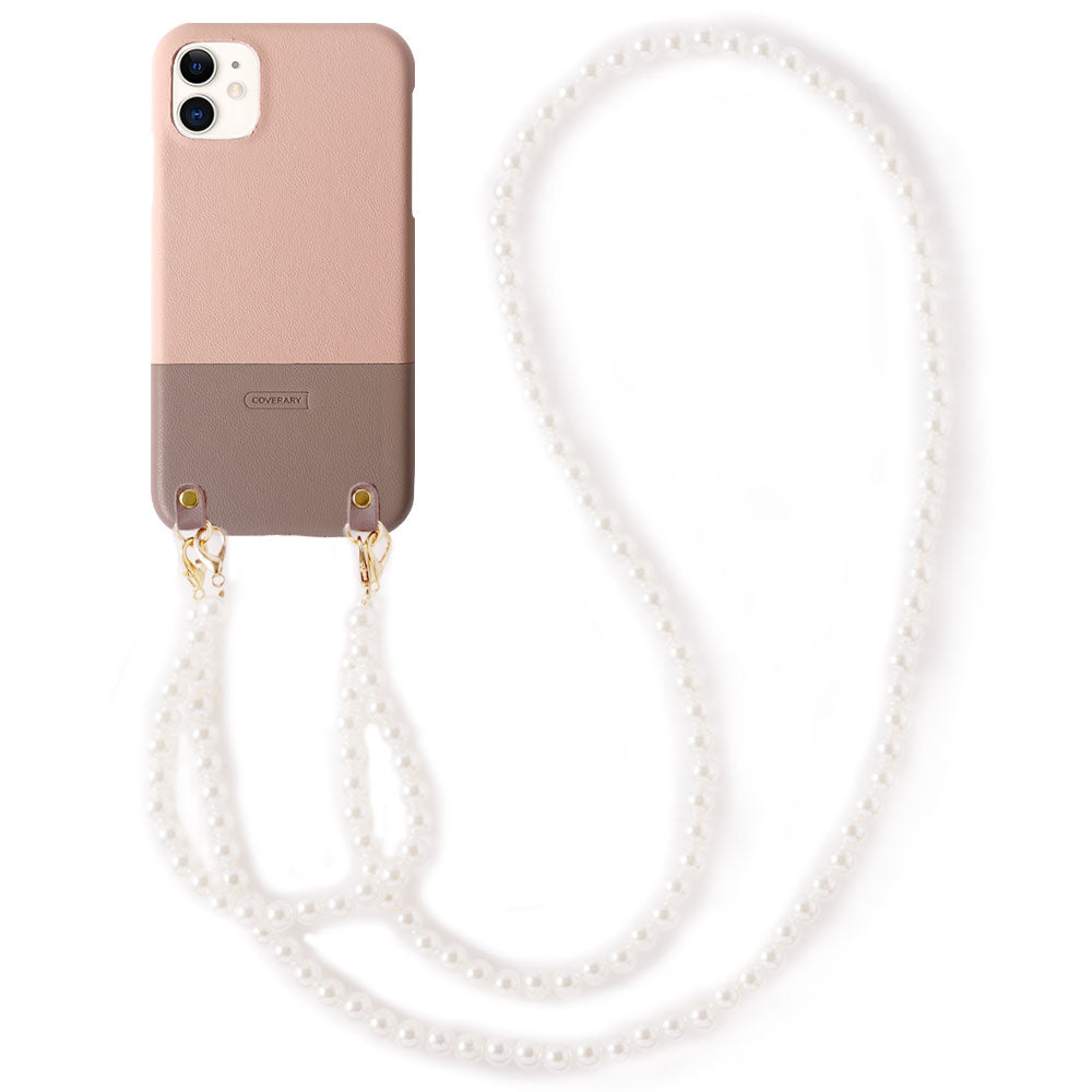 Vegan leather bicolor with pearl shoulder strap back case for Google Pixel series