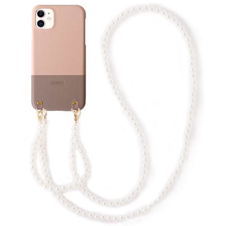 Vegan leather bicolor with pearl shoulder strap back case for Google Pixel series