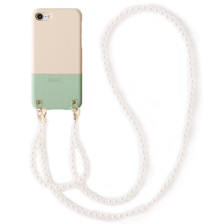 Vegan leather bicolor with pearl shoulder strap back case for Google Pixel series