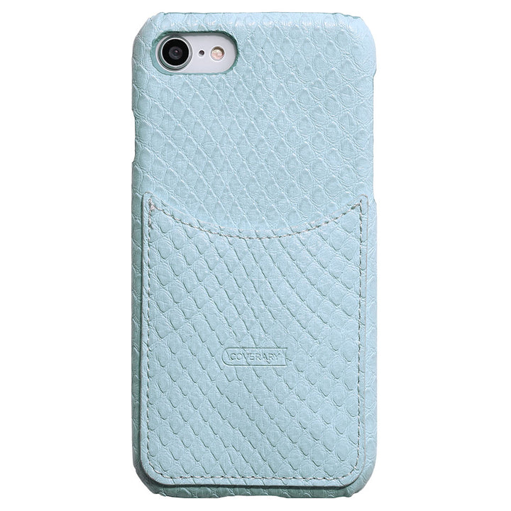 Étui arrière pastel à poche souriante effet cuir python