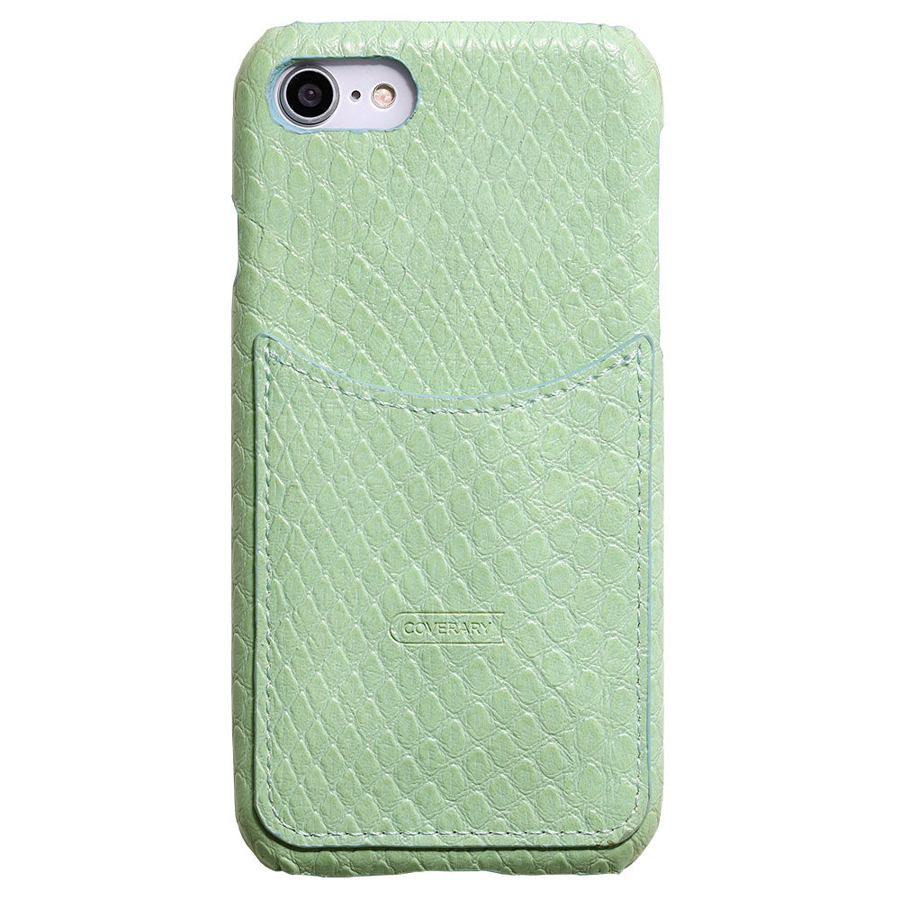 Étui arrière pastel à poche souriante effet cuir python