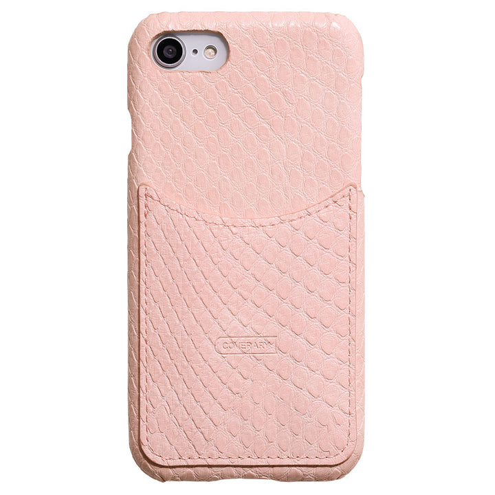 Étui arrière pastel à poche souriante effet cuir python