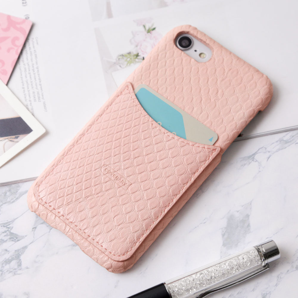 Étui arrière pastel à poche souriante effet cuir python